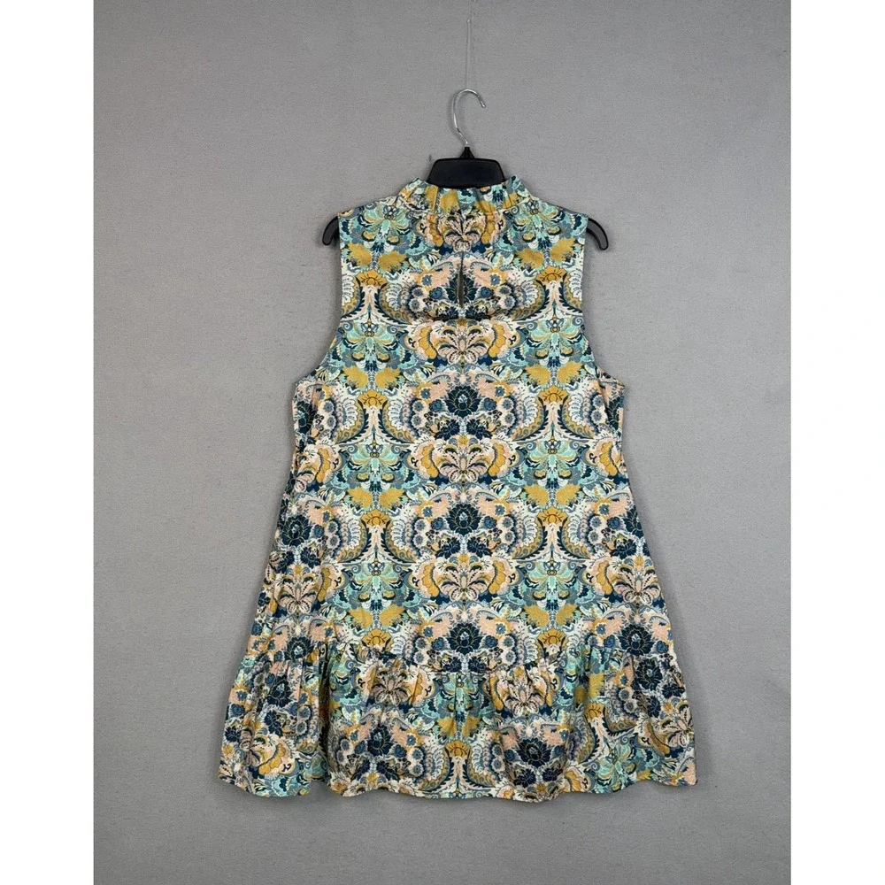Tyler Boe Dress Womens Medium Blue Floral Boho Sleeveless Shift Ruffle Hem - Picture 6 of 11